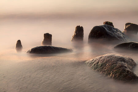 Groyne on shore of the Baltic Sea の写真素材