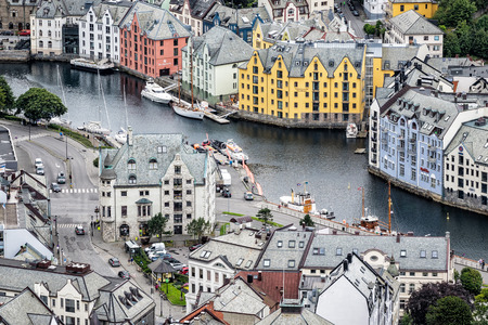 View to Ãlesund in Norway のeditorial素材