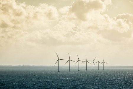 Wind turbines on shore of the Baltic Sea.