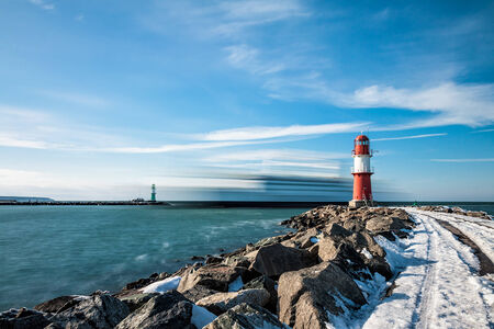 Mole in Warnemuende (Germany) in winter.の写真素材