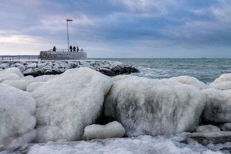 Mole in Warnemuende (Germany) in winter.の写真素材