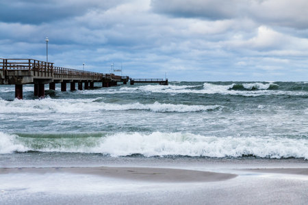 Jetty on the Baltic Sea coast in Prerow (Germany).の写真素材