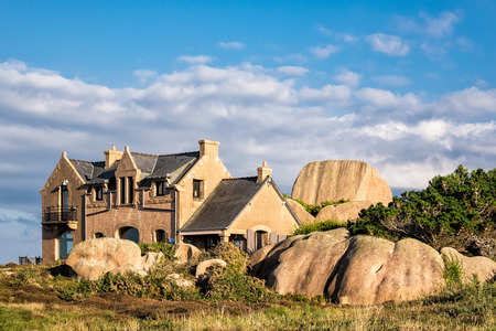 Building in the Brittany near Ploumanach (France).の写真素材