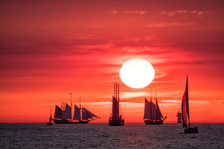 Sailing ships on the Baltic Sea in Rostock (Germany).