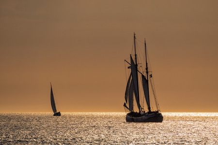 Sailing ships on the Baltic Sea in Rostock (Germany).の写真素材