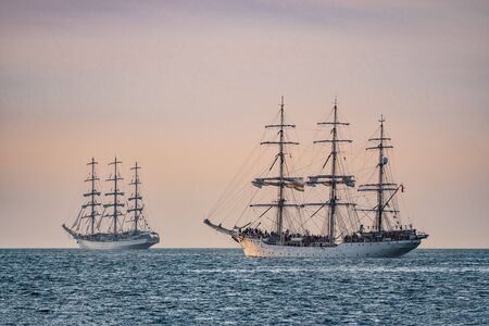 Sailing ships on the Baltic Sea in Rostock (Germany).の写真素材