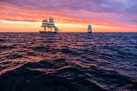 Sailing ships on the Baltic Sea in Rostock (Germany).