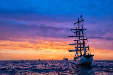 Sailing ships on the Baltic Sea in Rostock (Germany).