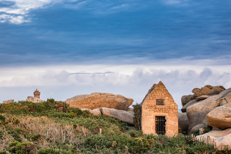 Atlantic ocean coast in Brittany near Ploumanach France.の写真素材