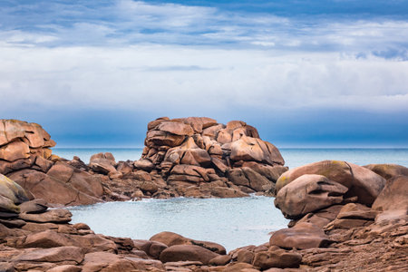 Atlantic ocean coast in Brittany near Ploumanach France.