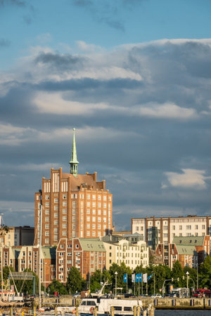 View over the river Warnow to Rostock (Germany).