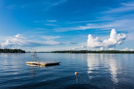 Diving platform on the Baltic Sea coast in Sweden.の写真素材