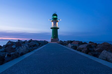 Mole in Warnemuende (Germany) at night.の写真素材