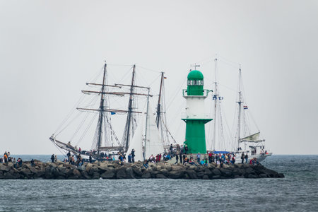 Sailing ships on the Baltic Sea in Rostock (Germany).