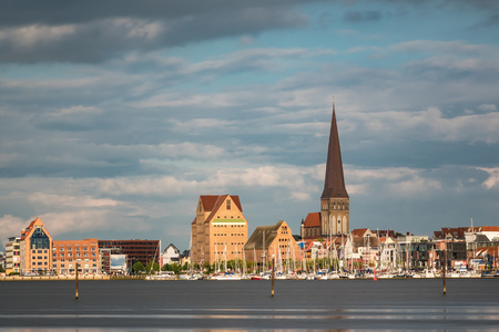 View over the river Warnow to Rostock, Germany.の写真素材