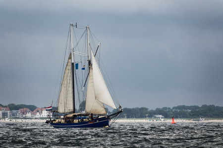 Sailing ships on the Baltic Sea in Warnemuende, Germany.の写真素材