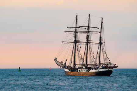 Sailing ship on the Baltic Sea in Rostock, Germany.のeditorial素材