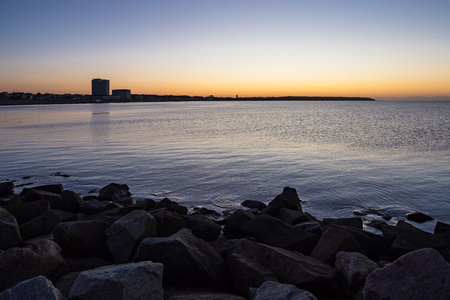 Mole on the Baltic Sea coast in Warnemuende, Germany.の写真素材