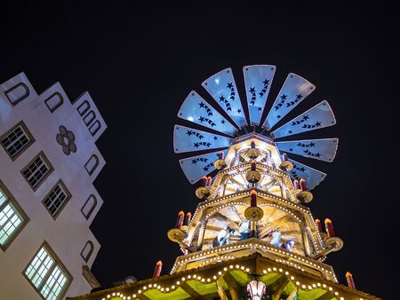 Pyramid on the Christmas Market in Rostock, Germany.のeditorial素材