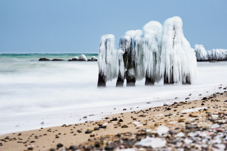 Winter on shore of the Baltic Sea in Kuehlungsborn, Germany.の写真素材