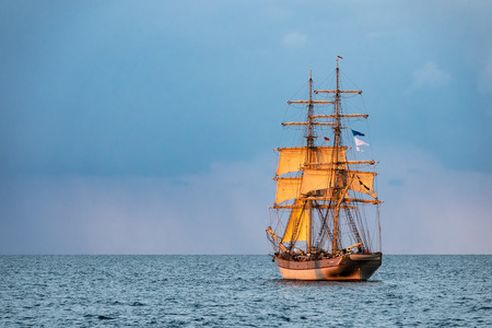 Windjammer on the Baltic Sea in Warnemuende, Germany.のeditorial素材