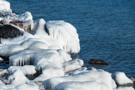 Mole in winter time in Warnemuende, Germany.の写真素材