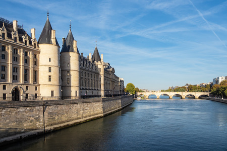 View to the Conciergerie on the river Seine in Paris, France.の写真素材