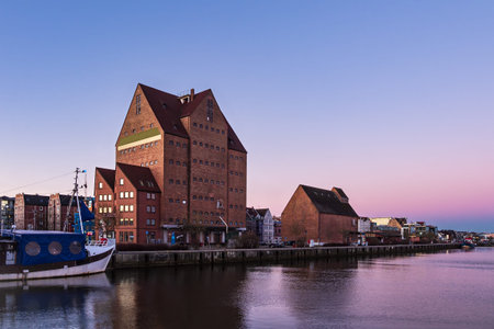 View to the city port in Rostock, Germany.