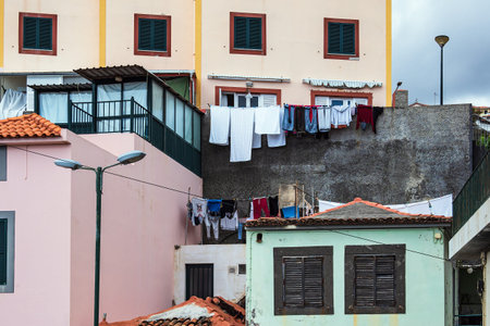 Washing line in Funchal on the island Madeira, Portugal.の写真素材