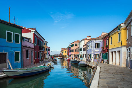Colorful buildings on the island Burano near Venice, Italy.の写真素材