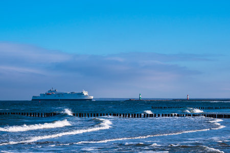 View to the Mole in Warnemuende, Germany.の写真素材