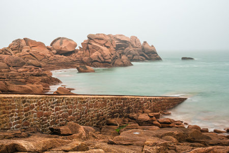 Atlantic ocean coast in Brittany near Ploumanach, France.