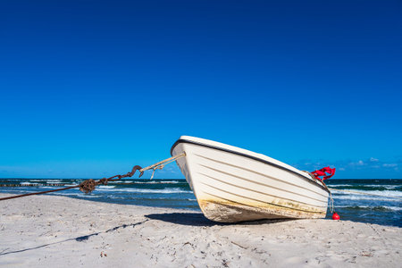 Fishing boat on the Baltic Sea coast in Zingst, Germany.