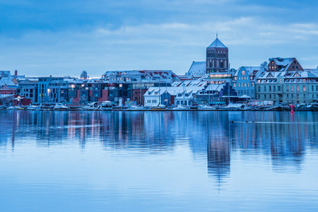 View over the river Warnow to the city Rostock, Germany.の写真素材