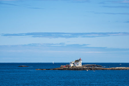 View to the lighthouse GrÃ¸nningen Fyr near Kristiansand in Norway.の写真素材