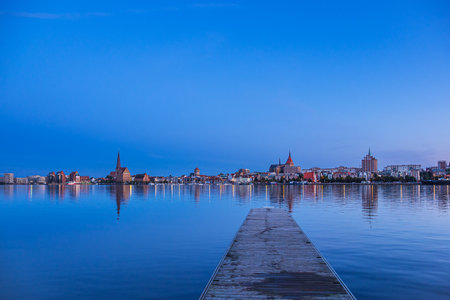 View over the river Warnow to the city Rostock, Germany.の写真素材