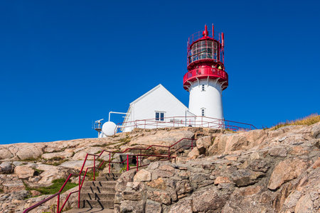 View to the lighthouse Lindesnes Fyr in Norway.の写真素材