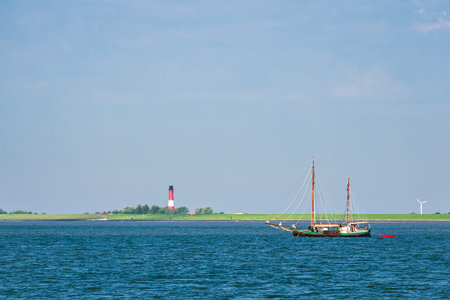 Sailing ship on the North Sea near island Pellworm, Germany.