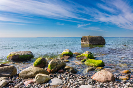 Boulders on the Baltic Sea coast on the island Ruegen, Germany.の写真素材