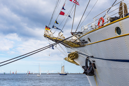 Sailing ships on the Baltic Sea during the Hanse Sail in WarnemÃ¼nde, Germany.の写真素材