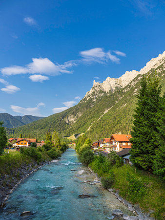 The river Isar near Mittenwald in Bavaria, Germany.の写真素材