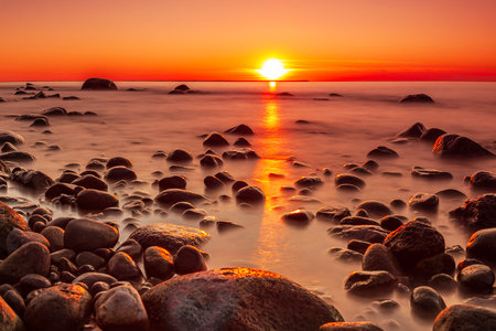 Rocks on the Baltic Sea coast in Lohme on the island Ruegen, Germany.の写真素材