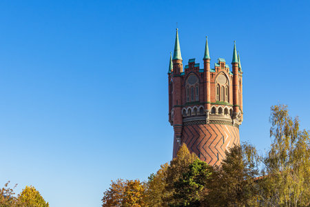 Autumn at the water tower in the Hanseatic city of Rostock, Germany.の写真素材