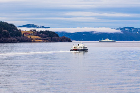 Ferries near the city of Trondheim in Norway.の写真素材
