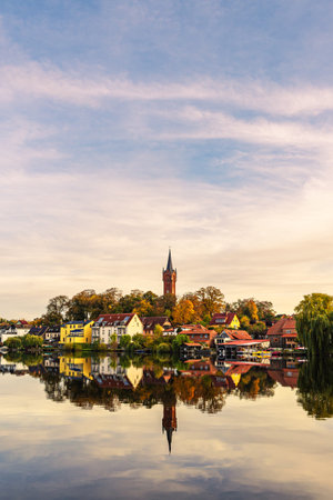 View across Lake Haussee to the town of Feldberg, Germany.の写真素材