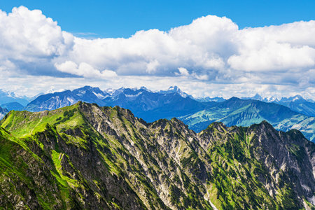 View of the Alps from the mountain Nebelhorn near Obersdorf, Germany.の写真素材