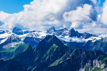 View of the Alps from the mountain Nebelhorn near Oberstdorf, Germany.の写真素材
