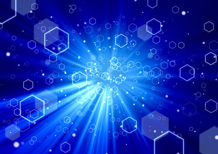 Abstract Technology Image Background of Blue Light and Hexagon on a Concentrated Line