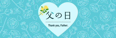 Father's Day Hearts and Roses banner template, Text translation: âFather's Dayâ, 3:1 horizontal position, Blue designのイラスト素材