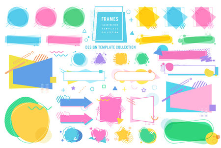 Memphis pattern and frame design set, No text ver.  Illustrations, vectors, arrows, banners, templates.のイラスト素材